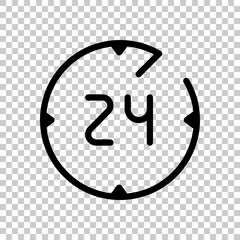 Service icon, call center 24, linear outline design. Black symbol on transparent background