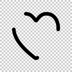 Heart, love symbol, playing card game, outline design. Black symbol on transparent background