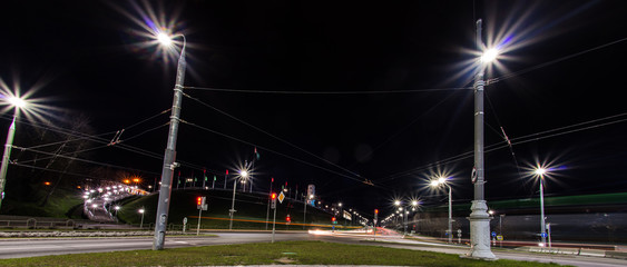 Long exposure night road. Mogilev, Belarus