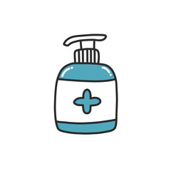 alcohol gel, hand sanitizer doodle icon, vector illustration