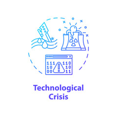 Technological crisis concept icon. Technology failure idea thin line illustration. Natural disasters, economic and social emergencies. Vector isolated outline RGB color drawing