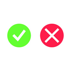 Green check box on green circle check box and White X on red circle,
 ban, warning, button, symbol, vector illustration