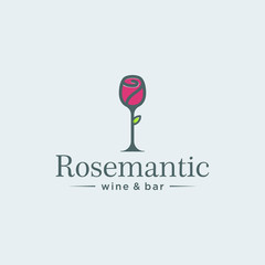 Rose Flower Logo, Creative Rose and wine, bar logo design illustration. Nature Wine Logo Icon