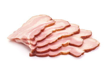 Obraz premium Pork brisket slices, smoked meat, isolated on white background