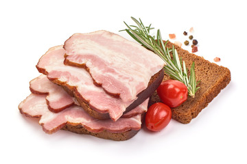 Sliced pork brisked, bacon slices, isolated on white background