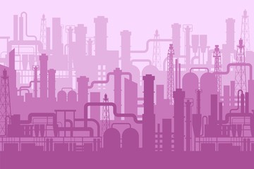 Cartoon factory manufacturing industrial plant scenery background. Futuristic pink manufacture design silhouette backdrop. Abstract building and construction exterior machinery engineering innovation