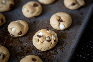 Baked Chocolate Chip Cookies On Cookie Sheet Closeup