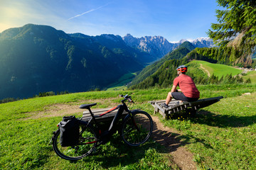 Trekking cyclist relax on the seat