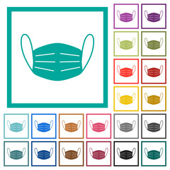 Medical face mask flat color icons with quadrant frames