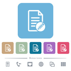 Edit document flat icons on color rounded square backgrounds