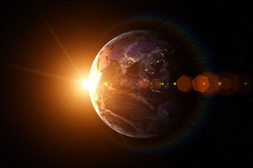 Obraz na płótnie Canvas Earth, Sun, space. Sunrise.