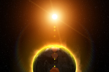 Earth and Sun. Global warming concept.