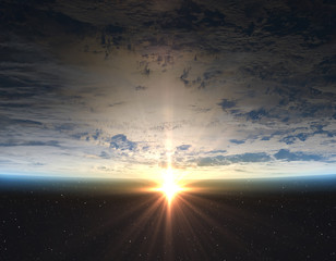 Earth. Sunrise in the space.