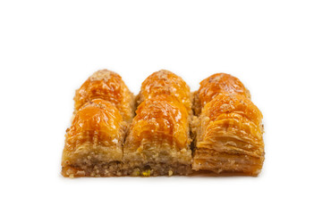 Delicious sweet baklava isolated on white background.