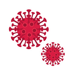 Set of small and big red coronavirus virion isolated on white background. Danger disease bacteria 2019 ncov vector graphic illustration. Infection epidemic virus pathogen