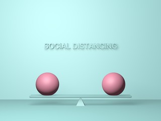 3d render of balls with distance between them. Social distancing during quarantine