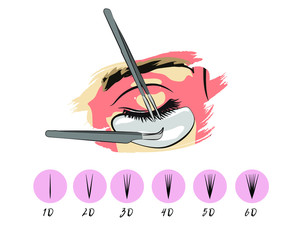 Hand drawn female sexy makeup look with perfect eyebrow shapes and extra full eyelashes