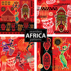 Set of Seamless patterns with Ethnic background with African motifs
