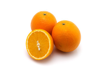 Delicious raw orange isolated on white background. 