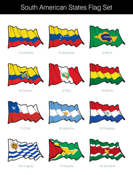 South American States Waving Flag Set