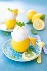 Frisches Zitronensorbet mit Minze