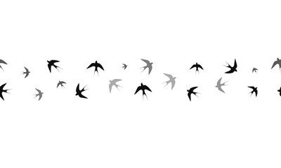 Seamless vector pattern. Swallows of different sizes, located in the middle. Vector graphics.