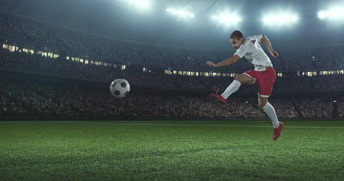 Soccer player shows great skills during the game on a professional soccer stadium. Stadium and crowd are made in 3d and animated.