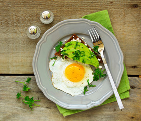 Sandwich with avocado and egg .. Healthy breakfast. Selective focus