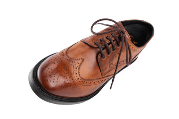 Classic brown men's oxfords shoes, with Derby type lacing, isolated on a white background, casual shoes for office