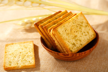Baked steamed bread slice