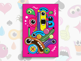 Bright illustration of cartoon art. The vector is suitable for your project, animation, advertising, flyer, poster, postcard, etc. Bright colors of geometric shapes.