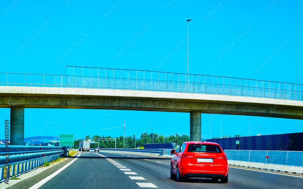 Canvas Prints car on highway road in slovenia bridge reflex