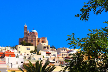 Orthodox cathedral which dominates the city of Ermopouli, capital of Syros, famous Cyclades island in the heart of the Aegean Sea.