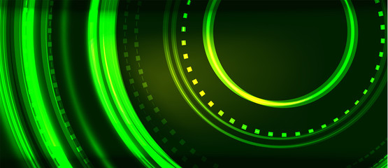 Neon circle technology background. Vector Illustration For Wallpaper, Banner, Background, Card, Book Illustration, landing page