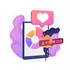 Social media blogging marketing. Smartphone app design development. Online network influencer character. Internet commercial, follower, likes attracting. Vector isolated concept metaphor illustration