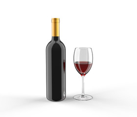 wine bottle and glass mockup