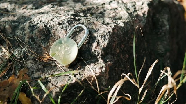 Iron castle lies on a rock in autumn day in nature