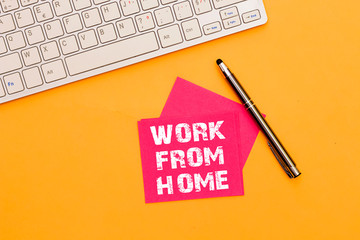 work from home onred sticky note