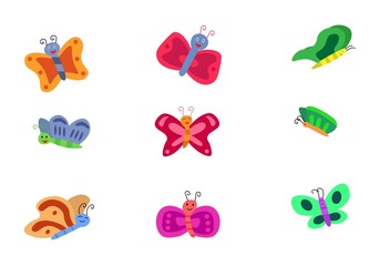 set of colorful butterfly icons vector illustration