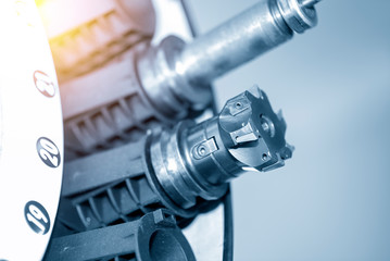 Indexable tools of the CNC milling machine in the magazine  The stock cutting tools with the...