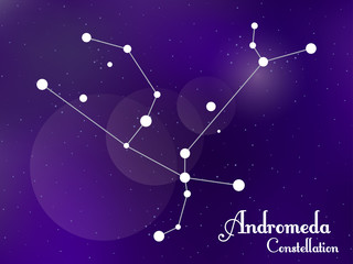 Obraz na płótnie Canvas Andromeda constellation. Starry night sky. Cluster of stars, galaxy. Deep space. Vector illustration