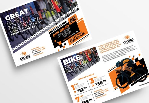 Cycling Shop Flyer Layout with Orange Swash