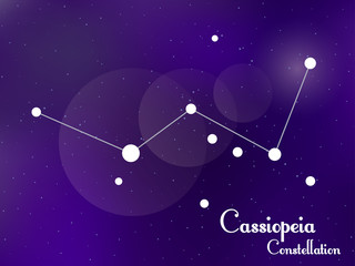 Obraz na płótnie Canvas Cassiopeia constellation. Starry night sky. Cluster of stars, galaxy. Deep space. Vector illustration