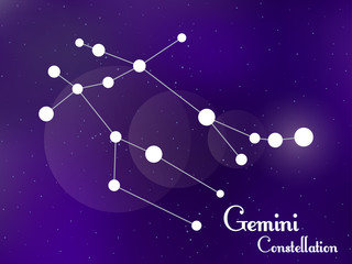 Obraz na płótnie Canvas Gemini constellation. Starry night sky. Cluster of stars, galaxy. Deep space. Vector illustration