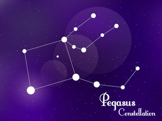 Fototapeta na wymiar Pegasus constellation. Starry night sky. Cluster of stars, galaxy. Deep space. Vector illustration