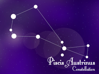 Obraz na płótnie Canvas Piscis Austrinus constellation. Starry night sky. Cluster of stars, galaxy. Deep space. Vector illustration