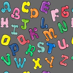 Vector seamless pattern with cartoon letters - alphabet background