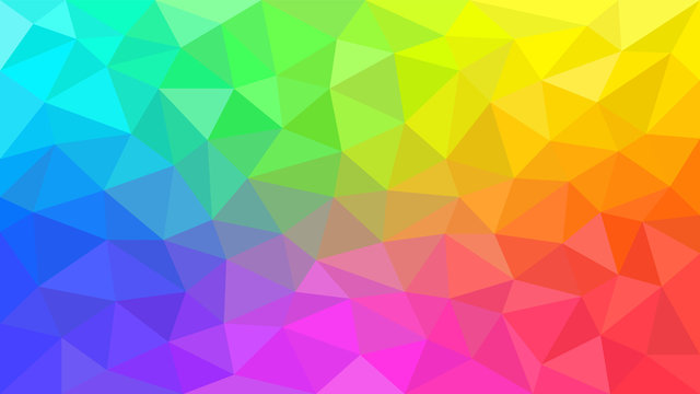 Multicolor rainbow low poly background. Abstract gradient vector background from triangles. Polygonal design. Vector illustration