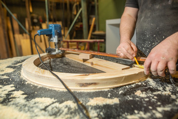Joinery concept, woodworking and furniture making, carpenter work with wood in carpentry shop,...