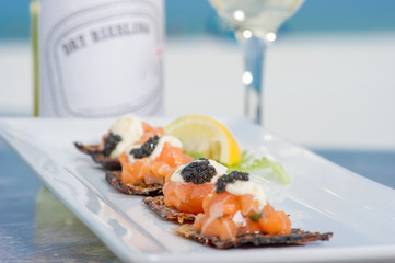 FlatBread with Salmon Tartare and Caviar
